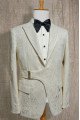 Aldrich Newest White Peaked Lapel Jacquard Wedding Suits With Belt