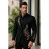 Nathan Modern Black Notched Lapel Appliques Prom Men Suits