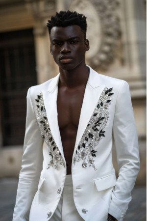 Palmer Newest White Peaked Lapel Appliques Prom Men Suits