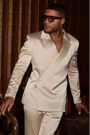 Samuel Fancy Khaki Notched Lapel Satin Men Suits For Prom