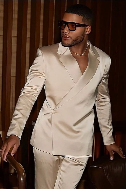 Samuel Fancy Khaki Notched Lapel Satin Men Suits For Prom