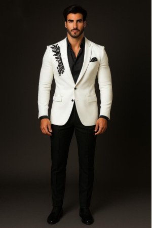 Abel Chic White Peaked Lapel Appliques Prom Men Suits