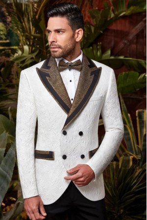 Kennedy Fashion White Jacquard Peaked Lapel Double Breasted Prom Outfits