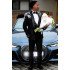 Maggie Handsome Black Velvet Shawl Lapel Three Pieces Appliques Men Suits Prom Outfits