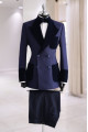 King Newest Navy Blue Peaked Lapel Double Breasted Plaid Men Suits Best Fitted Prom Men Suits