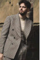 Lester Fashion Gray Peaked Lapel Plaid Men Suits
