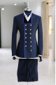 Jensen Fashion Navy Blue Shawl Lapel Jacquard Double Breasted Men Suits For Prom 