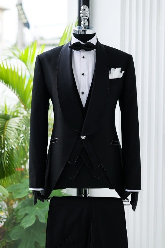 King Modern Black Shawl Lapel Three Pieces Wedding Men Suits