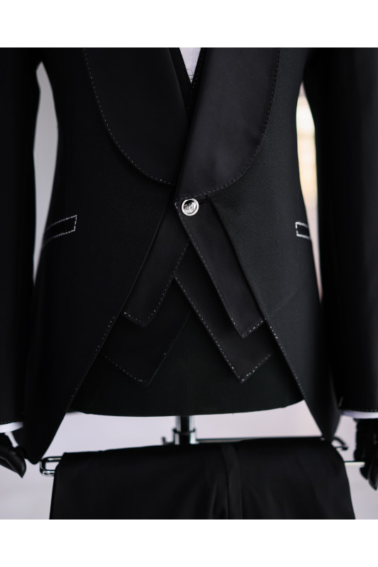 King Modern Black Shawl Lapel Three Pieces Wedding Men Suits