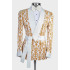 Peter Smart White Shawl Lapel Double Breasted Gold Jacquard Men Suits For Prom