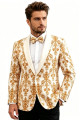Regan White Shawl Lapel Gold Jacquard Men Suits For Prom