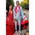 Edmund Fashion Gray Notched Lapel Prom Men Suits With Red Appliques