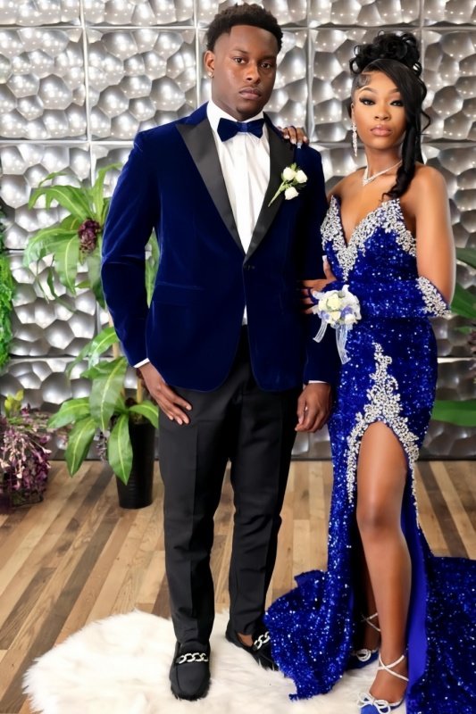 Sandy Royal Blue Velvet Peaked Lapel Best Fitted Prom Men Suits Sandy Royal Blue Velvet Peaked Lapel Best Fitted Prom Men Suits