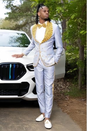 Abraham Stylish White Slim Fit Prom Men Suits With Gold Beadings Shawl Lapel