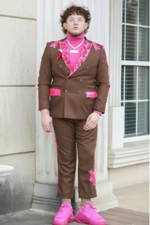 Bard Light Brown Peaked Lapel Double Breasted Appliques Big And Tall Prom Men Suits