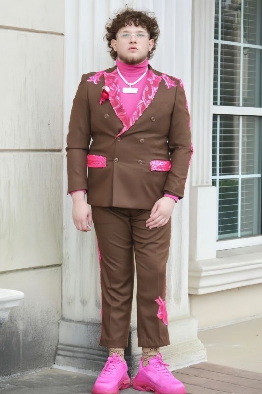 Bard Light Brown Peaked Lapel Double Breasted Appliques Big And Tall Prom Men Suits