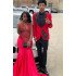 Davis Modern Red Shawl Lapel Appliques Prom Men Suits