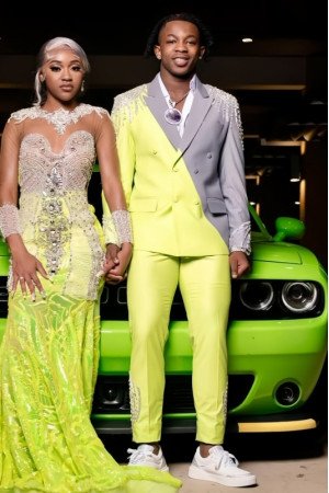 Edson Light Green Peaked Lapel Double Breasted Appliques Prom Men Suits