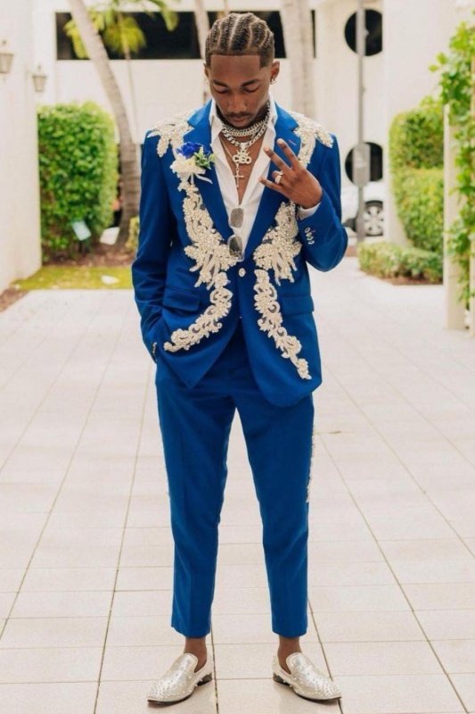 Isaac Newest Blue Notched Lapel Appliques Men Suits Prom Outfits Isaac Newest Blue Notched Lapel Appliques Men Suits Prom Outfits