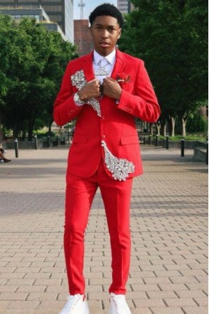 Jared New Arrival Red Notched Lapel Appliques Prom Men Suits