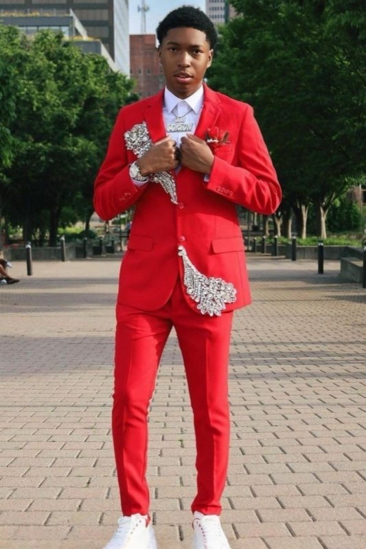 Jared New Arrival Red Notched Lapel Appliques Prom Men Suits