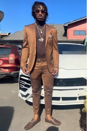 Paul Chic Brown Satin Notched Lapel Slim Fit Prom Outfits