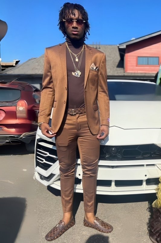 Paul Chic Brown Satin Notched Lapel Slim Fit Prom Outfits