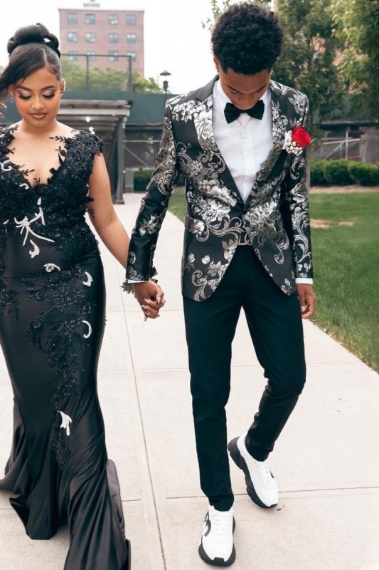 Verne Modern Black Jacquard Notched Lapel Best Fitted Prom Men Suits Verne Modern Black Jacquard Notched Lapel Best Fitted Prom Men Suits