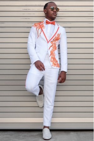 Dempsey Smart White Notched Lapel Appliques Prom Outfits