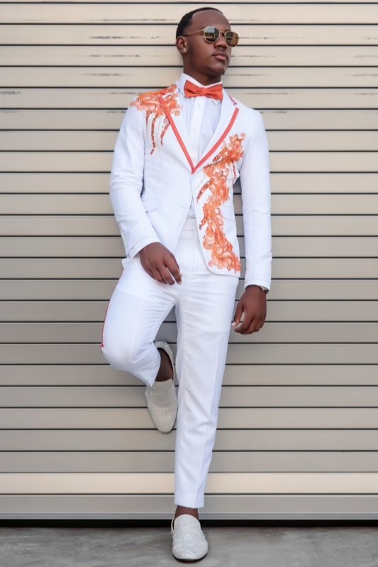 Dempsey Smart White Notched Lapel Appliques Prom Outfits Dempsey Smart White Notched Lapel Appliques Prom Outfits