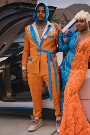 Harley Chic Orange Peaked Lapel Appliques Men Suits For Prom Harley Chic Orange Peaked Lapel Appliques Men Suits For Prom