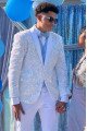 Nelson Fancy White Sequins Shawl Lapel Slim Fit Prom Men Suits