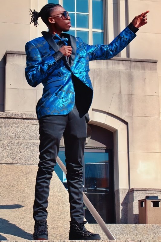 Payne Stylish Blue Jacquard Shawl Lapel Slim Fit Men Suits