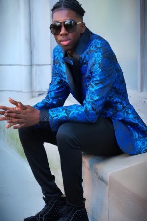 Payne Stylish Blue Jacquard Shawl Lapel Slim Fit Men Suits