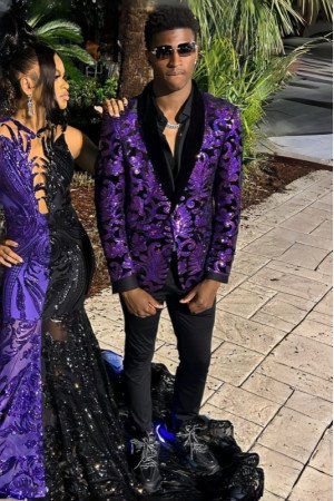 Adam Glamorous Purple Jacquard Shawl Lapel Slim Fit Men Suits