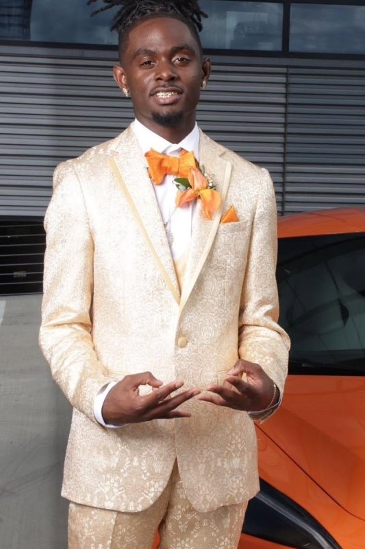 Ford Champagne Notched Lapel Jacquard Three Pieces Men Suits For Prom Ford Champagne Notched Lapel Jacquard Three Pieces Men Suits For Prom