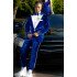 Gerald Smart Royal Blue Velvet Peaked Lapel Beadings Men Suits Prom Outfits