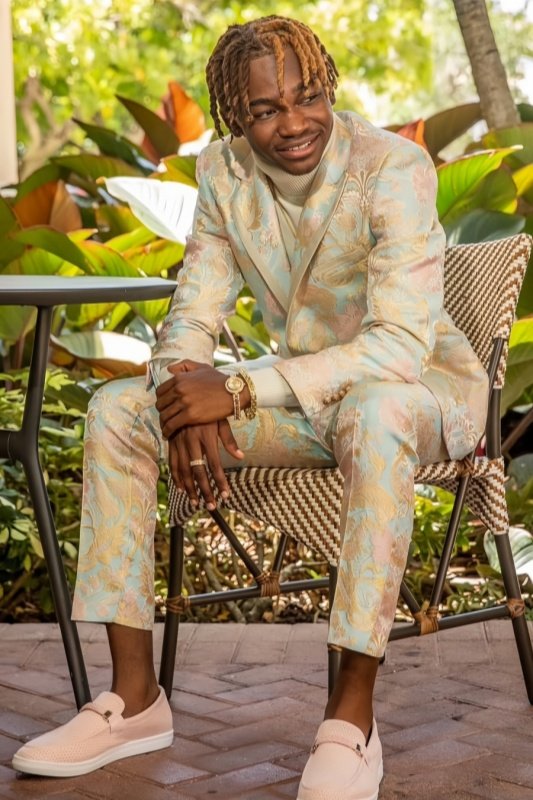 Harold Fancy Apricot Jacquard Peaked Lapel Slim Fit Prom Men Suits