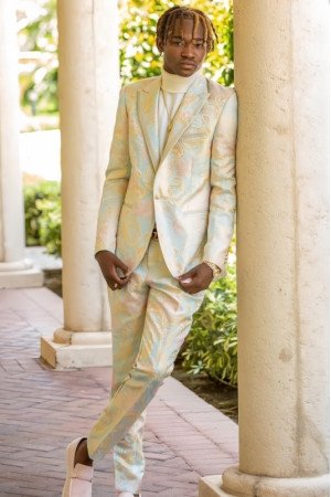 Harold Fancy Apricot Jacquard Peaked Lapel Slim Fit Prom Men Suits