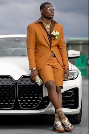 Leo Simple Orange Notched Lapel Best Fitted Prom Men Suits