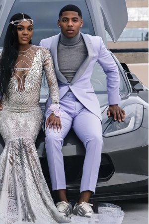 Pearsonn Light Purple Shawl Lapel Slim Fit Prom Men Suits