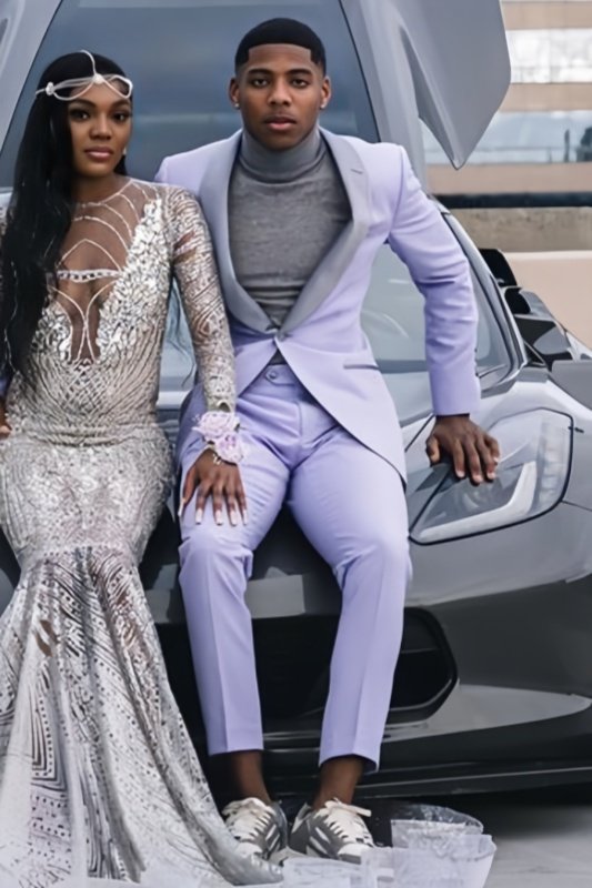 Pearsonn Light Purple Shawl Lapel Slim Fit Prom Men Suits