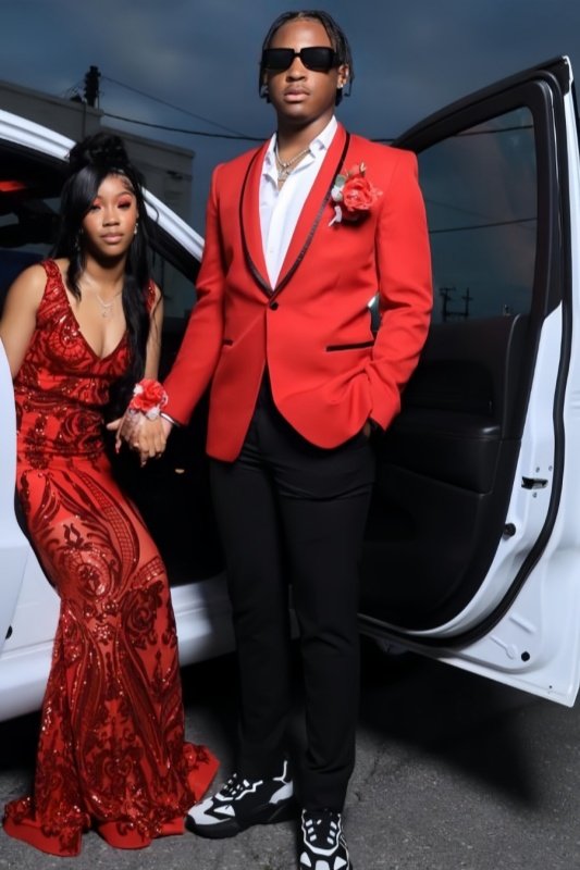 Barnett Hot Red Shawl Lapel Best Fitted Prom Men Suits