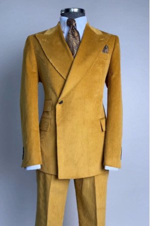 Edgar Chic Gold Peaked Lapel Corduroy Prom Men Suits