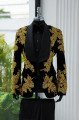 Jeff Glamorous Black Shawl Lapel Wedding Men Suits With Gold Appliques Jeff Glamorous Black Shawl Lapel Wedding Men Suits With Gold Appliques