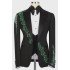 Jeremy Fancy Black Jacquard Peaked Lapel Three Pieces Wedding Men Suits With Green Appliques