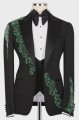 Jeremy Fancy Black Jacquard Peaked Lapel Three Pieces Wedding Men Suits With Green Appliques Jeremy Fancy Black Jacquard Peaked Lapel Three Pieces Wedding Men Suits With Green Appliques