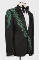 Jeremy Fancy Black Jacquard Peaked Lapel Three Pieces Wedding Men Suits With Green Appliques Jeremy Fancy Black Jacquard Peaked Lapel Three Pieces Wedding Men Suits With Green Appliques