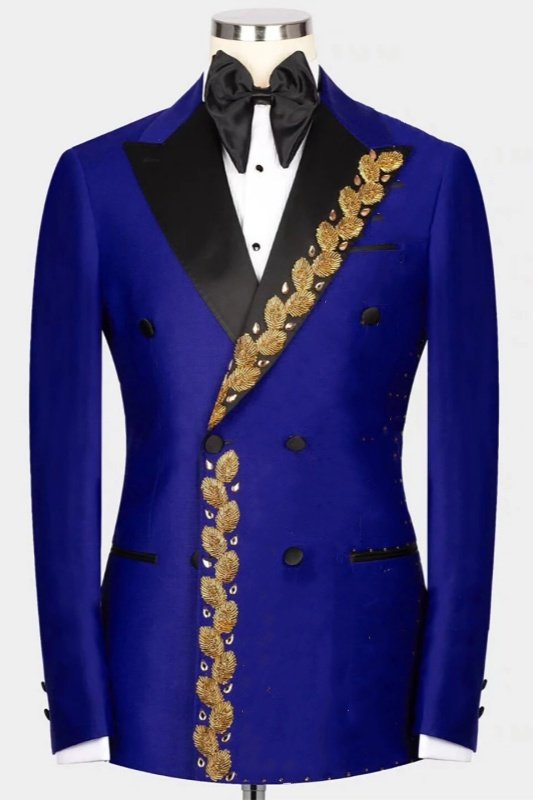 Peterson Smart Royal Blue Peaked Lapel Double Breasted Gold Appliques Wedding Men Suits Peterson Smart Royal Blue Peaked Lapel Double Breasted Gold Appliques Wedding Men Suits
