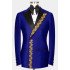 Peterson Smart Royal Blue Peaked Lapel Double Breasted Gold Appliques Wedding Men Suits